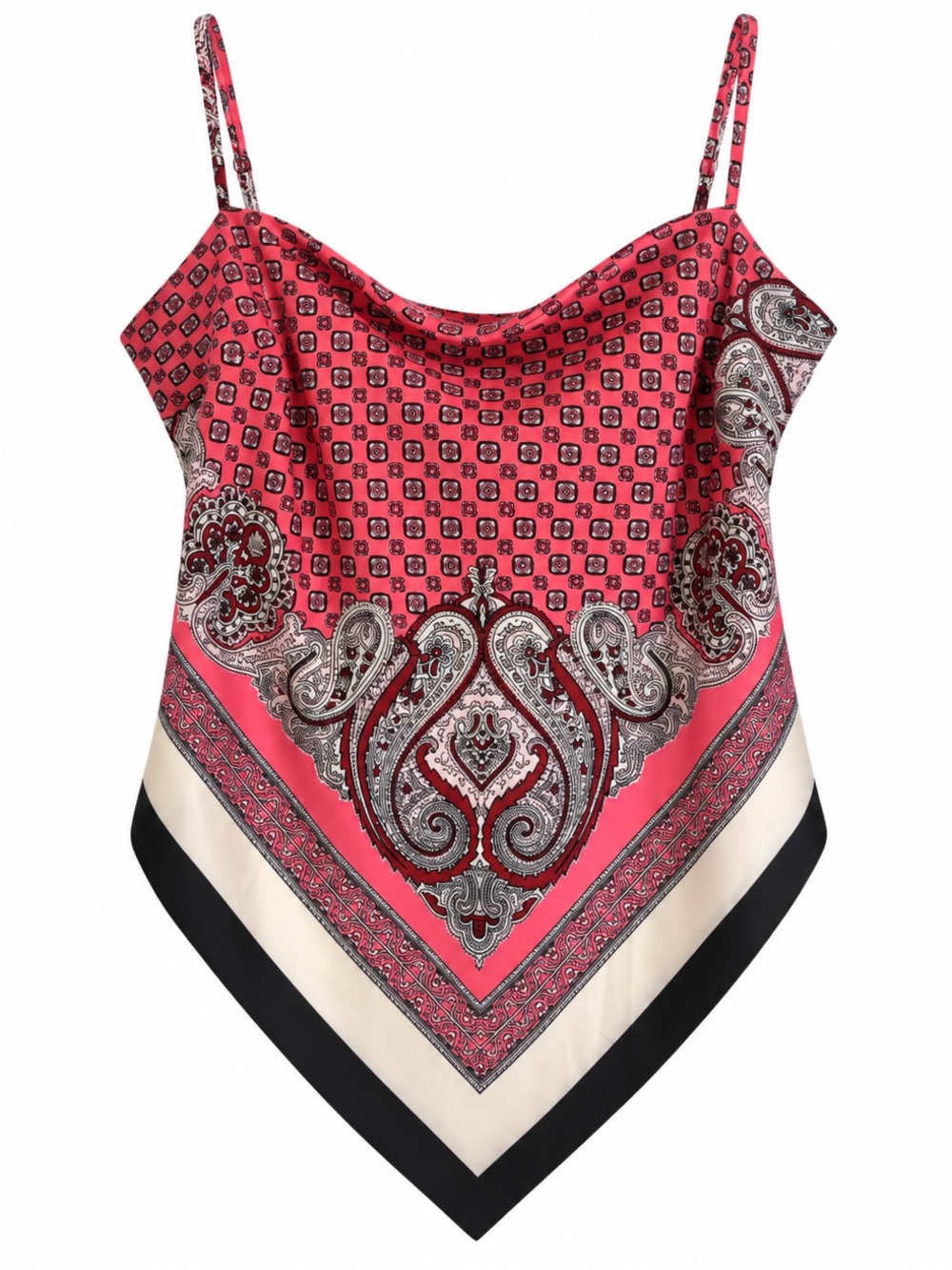 Silk-Feel Pink Paisley Handkerchief Cami Top